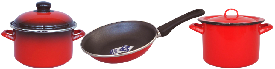 Red saucepans